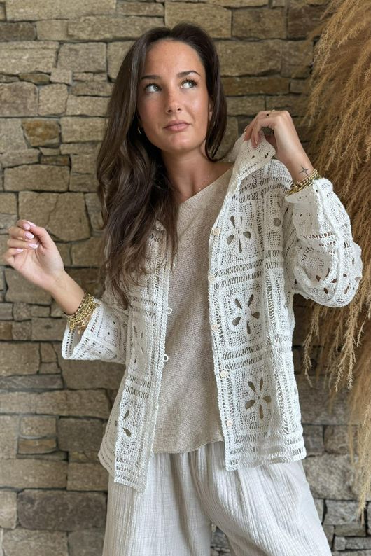 Trivento Patchwork Crochet Jacket White
